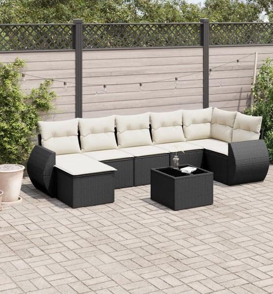 8-tlg. Garten-Sofagarnitur mit Kissen Schwarz Poly Rattan