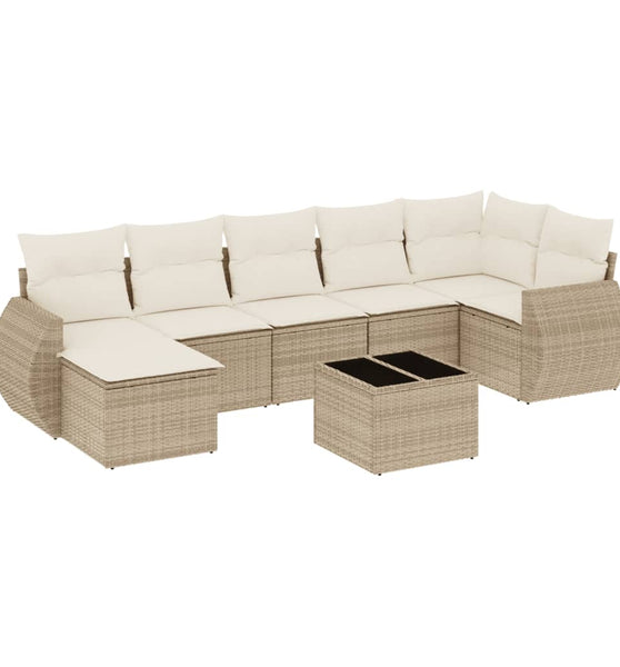 8-tlg. Garten-Sofagarnitur mit Kissen Beige Poly Rattan