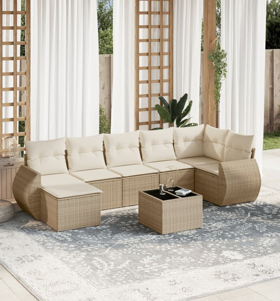 8-tlg. Garten-Sofagarnitur mit Kissen Beige Poly Rattan