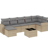 8-tlg. Garten-Sofagarnitur mit Kissen Beige Poly Rattan