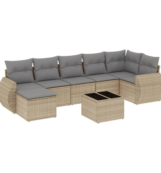 8-tlg. Garten-Sofagarnitur mit Kissen Beige Poly Rattan