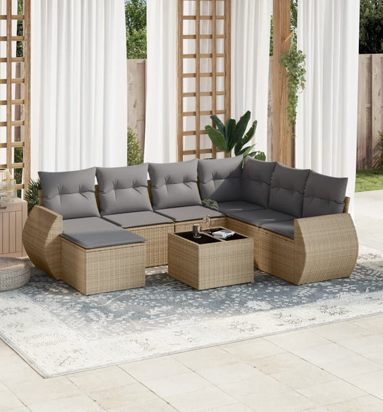 8-tlg. Garten-Sofagarnitur mit Kissen Beige Poly Rattan