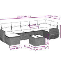 8-tlg. Garten-Sofagarnitur mit Kissen Grau Poly Rattan