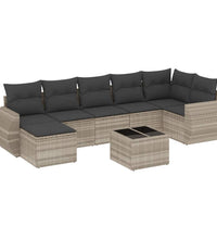 8-tlg. Garten-Sofagarnitur mit Kissen Hellgrau Poly Rattan