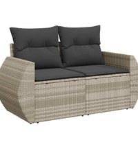 8-tlg. Garten-Sofagarnitur mit Kissen Hellgrau Poly Rattan