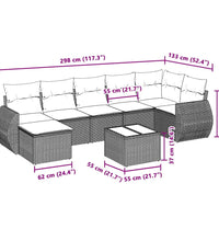 8-tlg. Garten-Sofagarnitur mit Kissen Hellgrau Poly Rattan