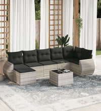 8-tlg. Garten-Sofagarnitur mit Kissen Hellgrau Poly Rattan