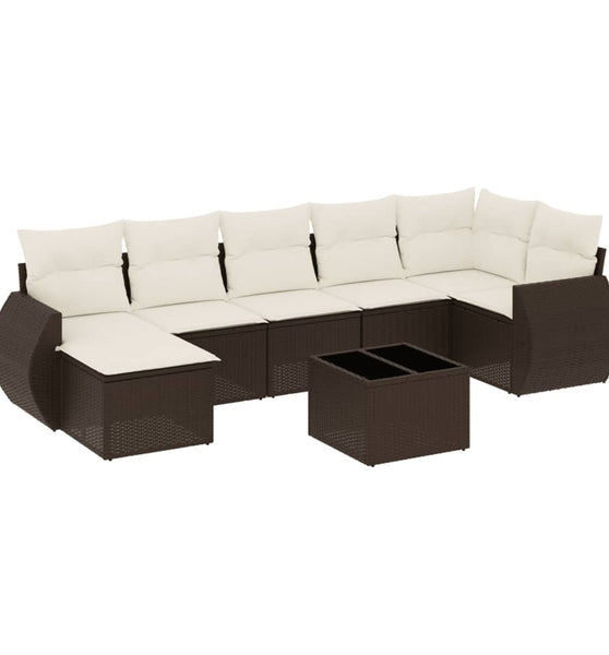 8-tlg. Garten-Sofagarnitur mit Kissen Braun Poly Rattan