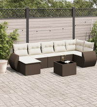 8-tlg. Garten-Sofagarnitur mit Kissen Braun Poly Rattan