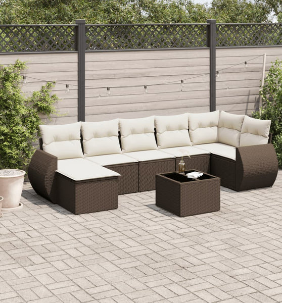 8-tlg. Garten-Sofagarnitur mit Kissen Braun Poly Rattan
