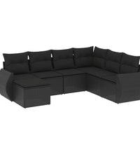 7-tlg. Garten-Sofagarnitur mit Kissen Schwarz Poly Rattan