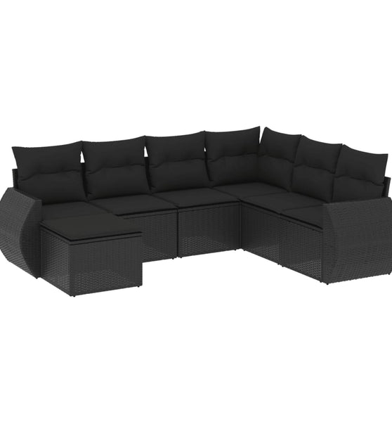 7-tlg. Garten-Sofagarnitur mit Kissen Schwarz Poly Rattan