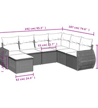 7-tlg. Garten-Sofagarnitur mit Kissen Schwarz Poly Rattan