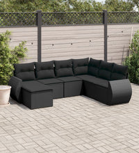 7-tlg. Garten-Sofagarnitur mit Kissen Schwarz Poly Rattan