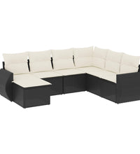 7-tlg. Garten-Sofagarnitur mit Kissen Schwarz Poly Rattan
