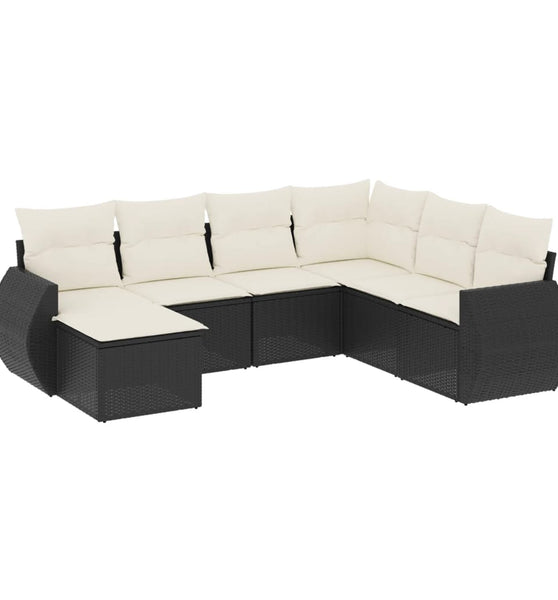 7-tlg. Garten-Sofagarnitur mit Kissen Schwarz Poly Rattan