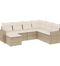 7-tlg. Garten-Sofagarnitur mit Kissen Beige Poly Rattan