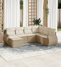 7-tlg. Garten-Sofagarnitur mit Kissen Beige Poly Rattan