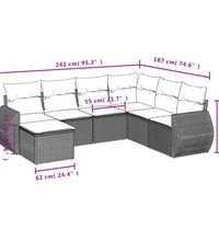 7-tlg. Garten-Sofagarnitur mit Kissen Beige Poly Rattan