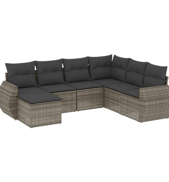 7-tlg. Garten-Sofagarnitur mit Kissen Grau Poly Rattan