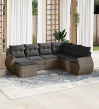 7-tlg. Garten-Sofagarnitur mit Kissen Grau Poly Rattan