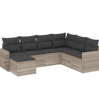 7-tlg. Garten-Sofagarnitur mit Kissen Hellgrau Poly Rattan