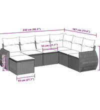 7-tlg. Garten-Sofagarnitur mit Kissen Hellgrau Poly Rattan