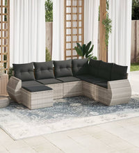 7-tlg. Garten-Sofagarnitur mit Kissen Hellgrau Poly Rattan