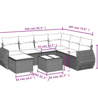 8-tlg. Garten-Sofagarnitur mit Kissen Schwarz Poly Rattan