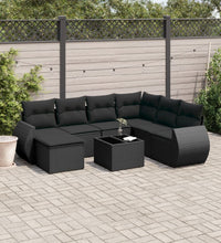 8-tlg. Garten-Sofagarnitur mit Kissen Schwarz Poly Rattan