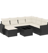 8-tlg. Garten-Sofagarnitur mit Kissen Schwarz Poly Rattan
