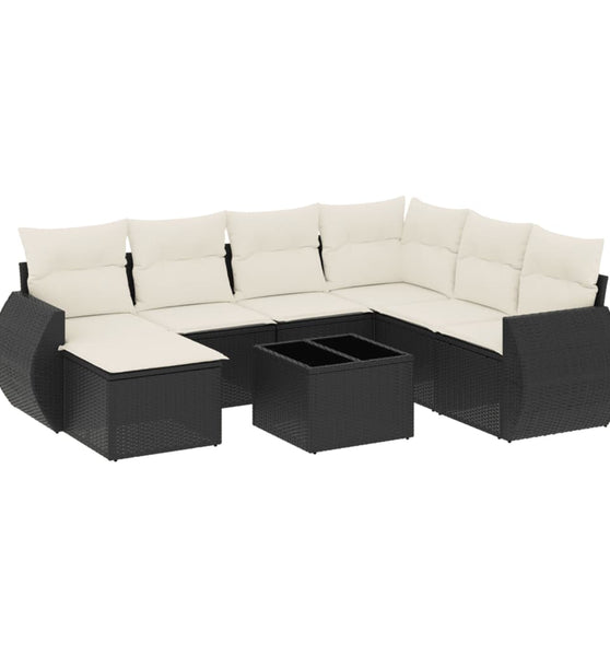 8-tlg. Garten-Sofagarnitur mit Kissen Schwarz Poly Rattan