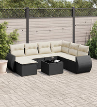 8-tlg. Garten-Sofagarnitur mit Kissen Schwarz Poly Rattan