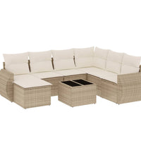 8-tlg. Garten-Sofagarnitur mit Kissen Beige Poly Rattan