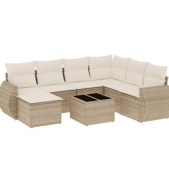 8-tlg. Garten-Sofagarnitur mit Kissen Beige Poly Rattan