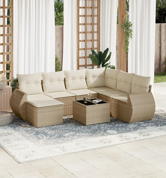 8-tlg. Garten-Sofagarnitur mit Kissen Beige Poly Rattan