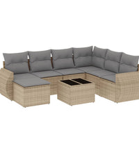 8-tlg. Garten-Sofagarnitur mit Kissen Beige Poly Rattan