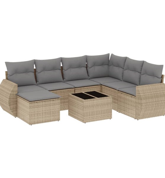 8-tlg. Garten-Sofagarnitur mit Kissen Beige Poly Rattan