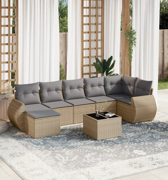 8-tlg. Garten-Sofagarnitur mit Kissen Beige Poly Rattan