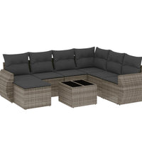 8-tlg. Garten-Sofagarnitur mit Kissen Grau Poly Rattan