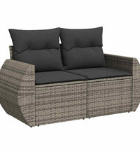 8-tlg. Garten-Sofagarnitur mit Kissen Hellgrau Poly Rattan