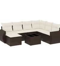 8-tlg. Garten-Sofagarnitur mit Kissen Braun Poly Rattan