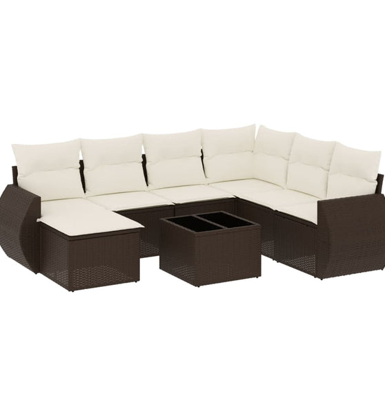8-tlg. Garten-Sofagarnitur mit Kissen Braun Poly Rattan