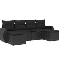 6-tlg. Garten-Sofagarnitur mit Kissen Schwarz Poly Rattan