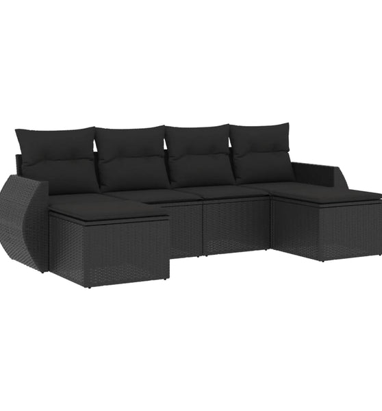 6-tlg. Garten-Sofagarnitur mit Kissen Schwarz Poly Rattan