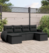 6-tlg. Garten-Sofagarnitur mit Kissen Schwarz Poly Rattan