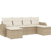 6-tlg. Garten-Sofagarnitur mit Kissen Beige Poly Rattan