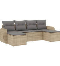 6-tlg. Garten-Sofagarnitur mit Kissen Beige Poly Rattan