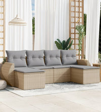 6-tlg. Garten-Sofagarnitur mit Kissen Beige Poly Rattan