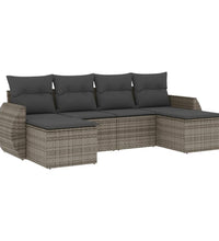 6-tlg. Garten-Sofagarnitur mit Kissen Grau Poly Rattan